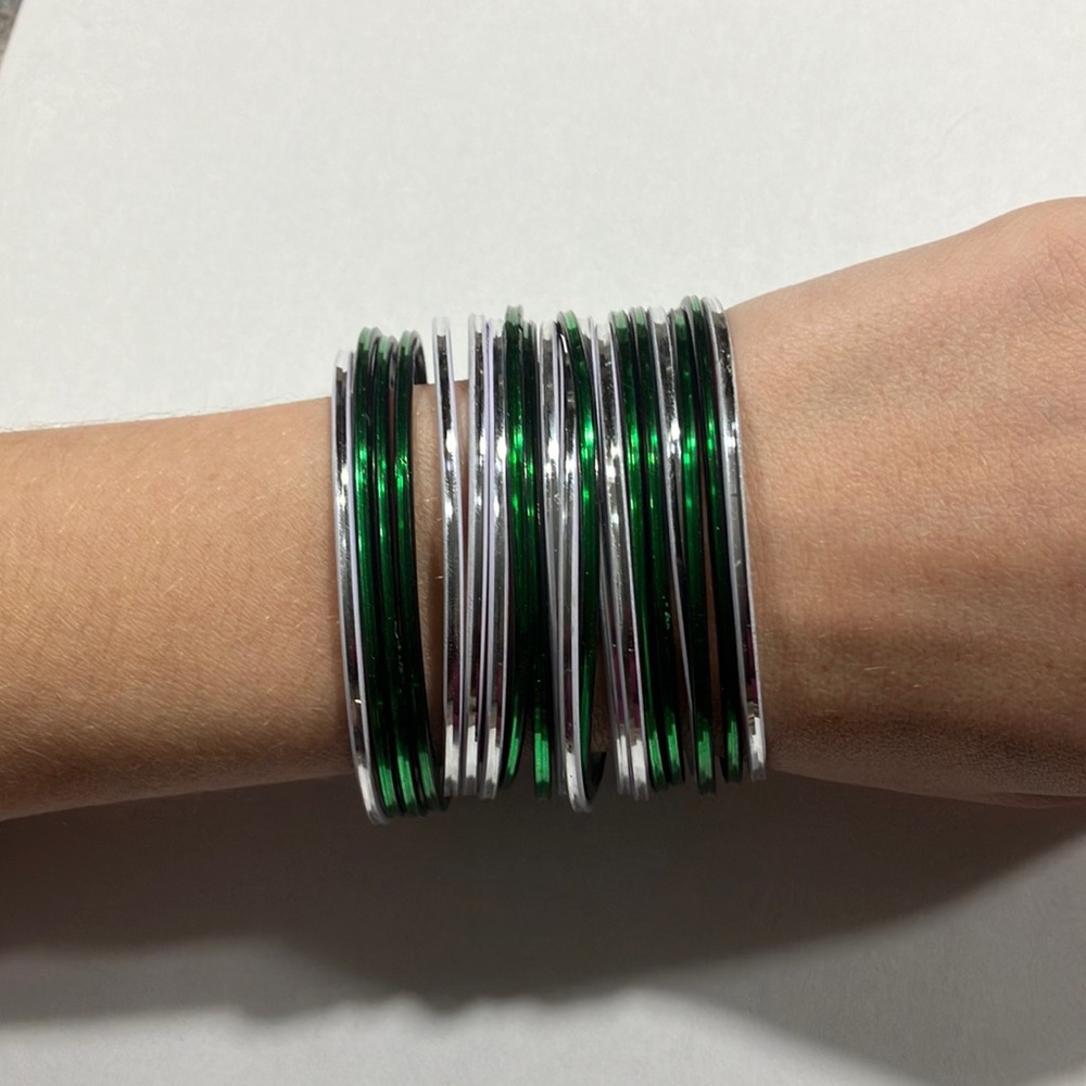 Green and White Bangle Set